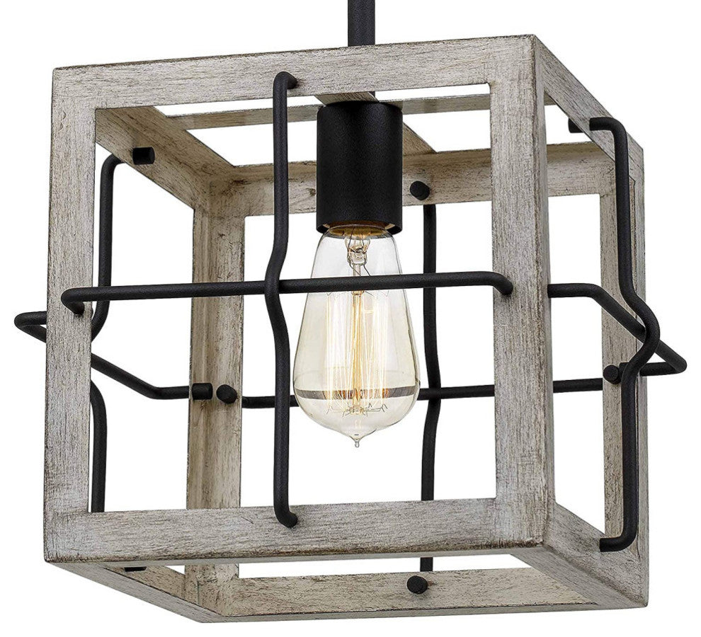 Farmhouse Pendant Light Wood Ceiling Square Pendant Lamp