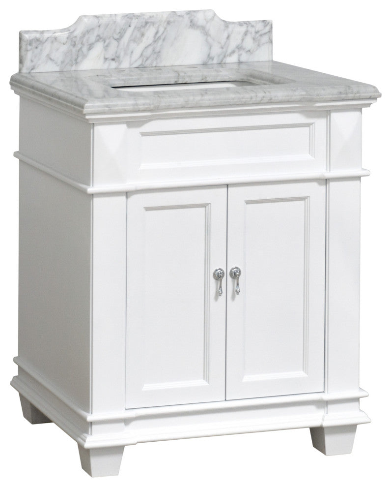 Elizabeth 30" Bathroom Vanity, Base: White, Top: Carrara Marble