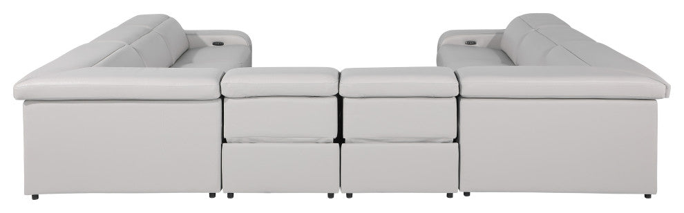 Marco-8-Piece 4-Power Reclining Italian Leather Sectional, Light Gray