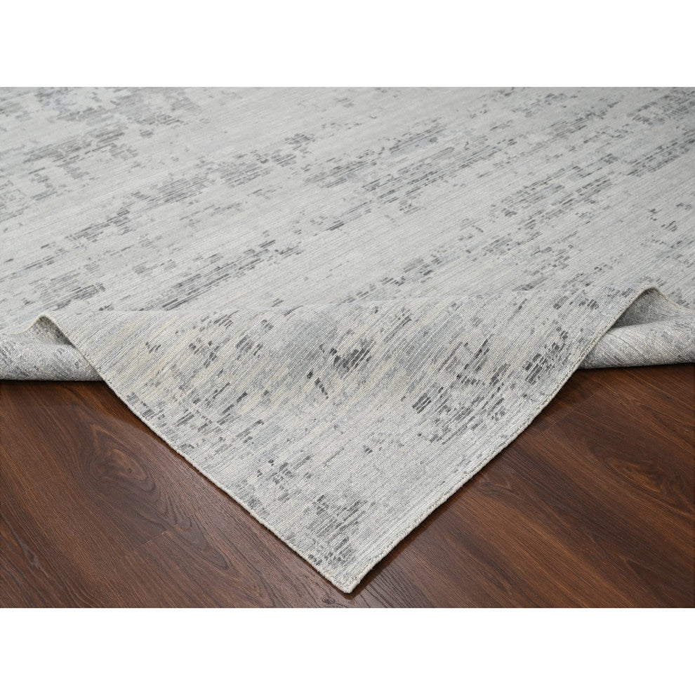 Shadow White Weaved Hand Knotted Undyed Wool Nepali Oriental Rug, 8'11"x11'11"
