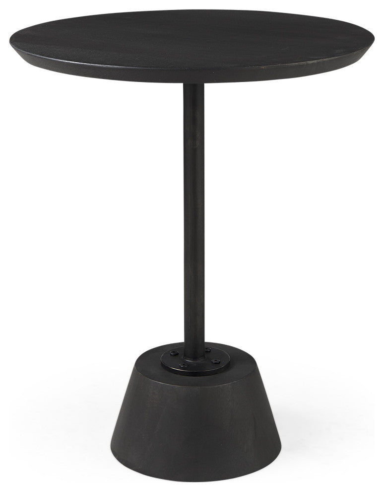 Dark Stain Pedestal Table With Black Detailing