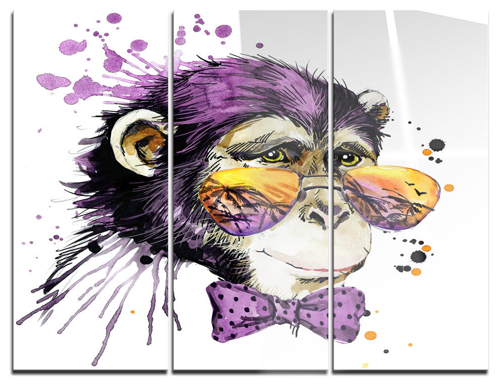 "Cool Monkey" Glossy Metal Wall Art, 3 Panels, 36"x28"