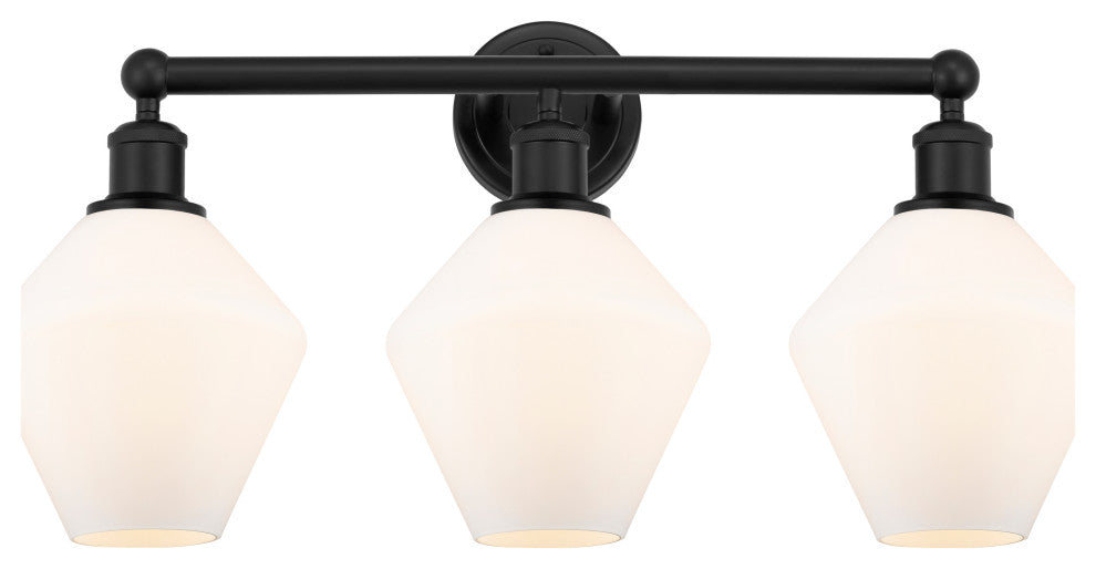 Cindyrella 3-Light 26" Bath Vanity Light, Matte Black -Cased Matte White Shade