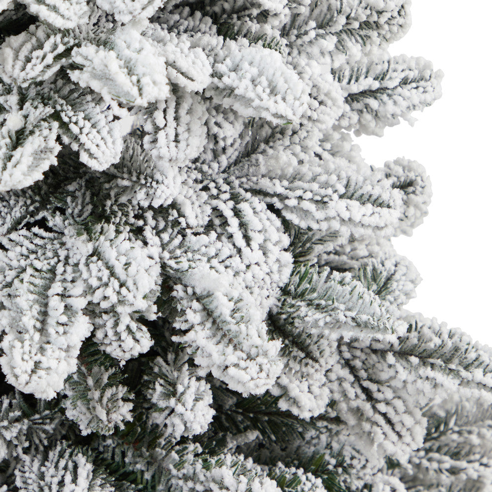 46" Flocked North Carolina Fir Faux Xmas Tree W/Lights & Bendable Branches, Urn