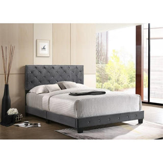 Glory Furniture Suffolk Velvet Upholstered Full Bed in Gray