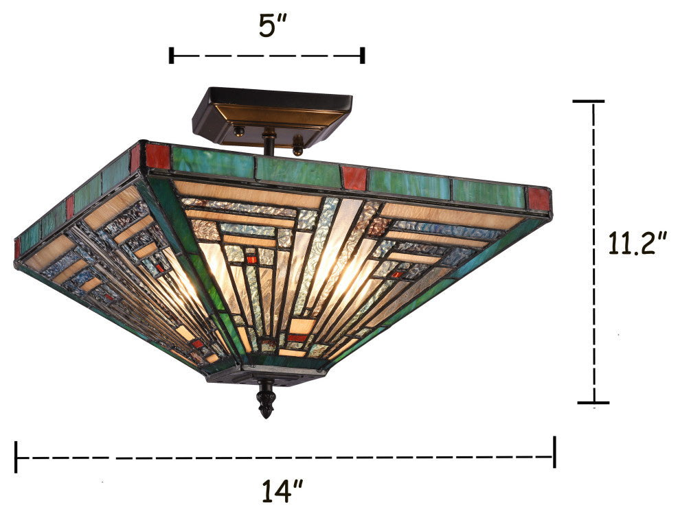 CHLOE Lighting Innes Tiffany Blackish Bronze 2-Light Mission Ceiling Fixture