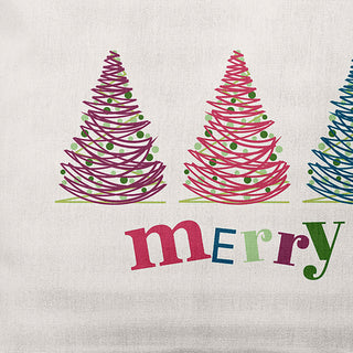 Multi Colored Merry Trees Christmas Polyester Throw Pillow, 18"x18"
