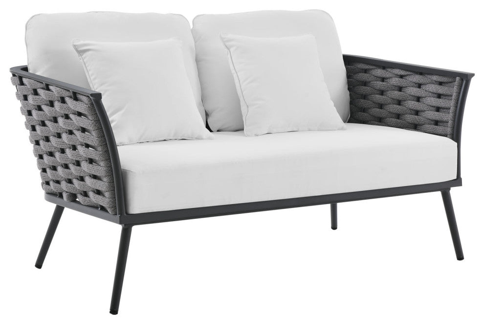 4-Piece Outdoor Patio Aluminum Sectional Sofa Set, Gray/White