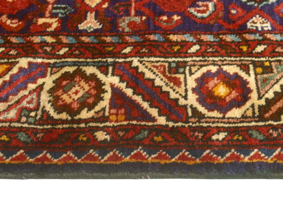 Fine Vintage Distressed Meyramgu Navy/Red Runner, 3'8 x 10'1