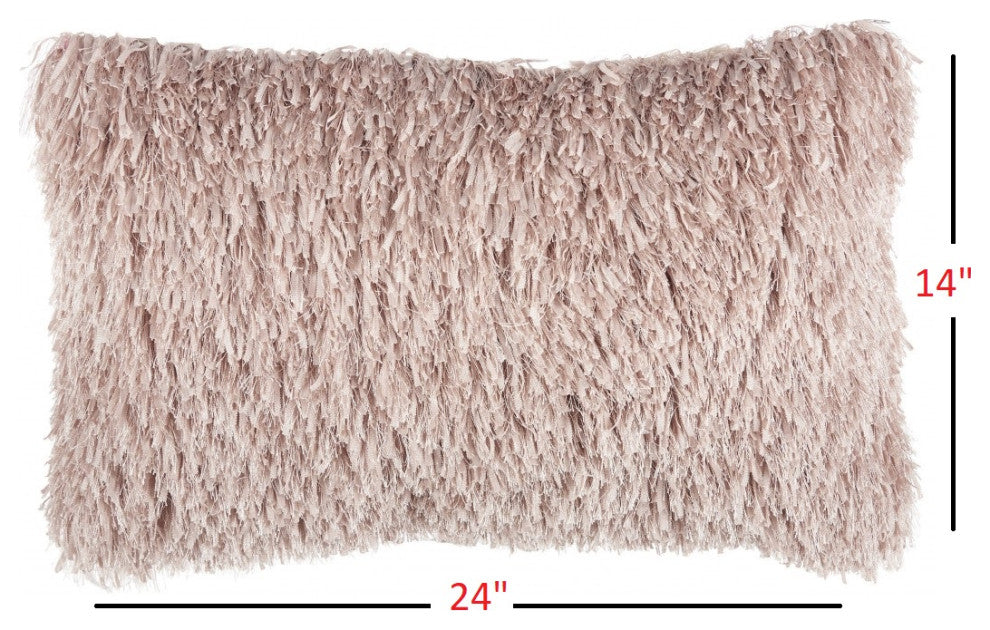 Long Blush Pink Shag Throw Pillow