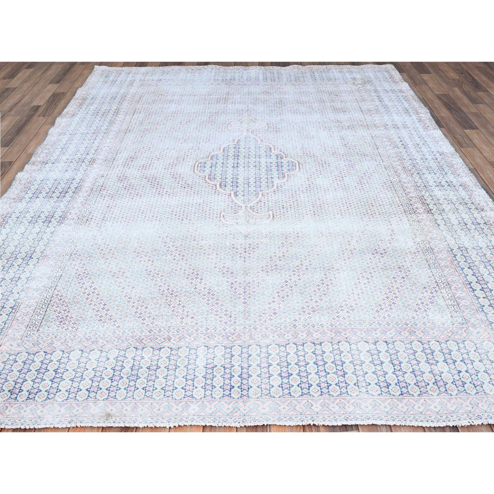 Arctic Blue, Vintage Persian Kerman, Pure Wool Hand Knotted Rug, 7'9"x10'1"