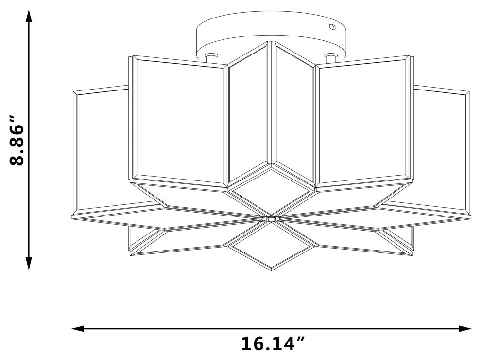 2 Light 16.14'' Unique/Statement Star Semi Flush Mount, Black