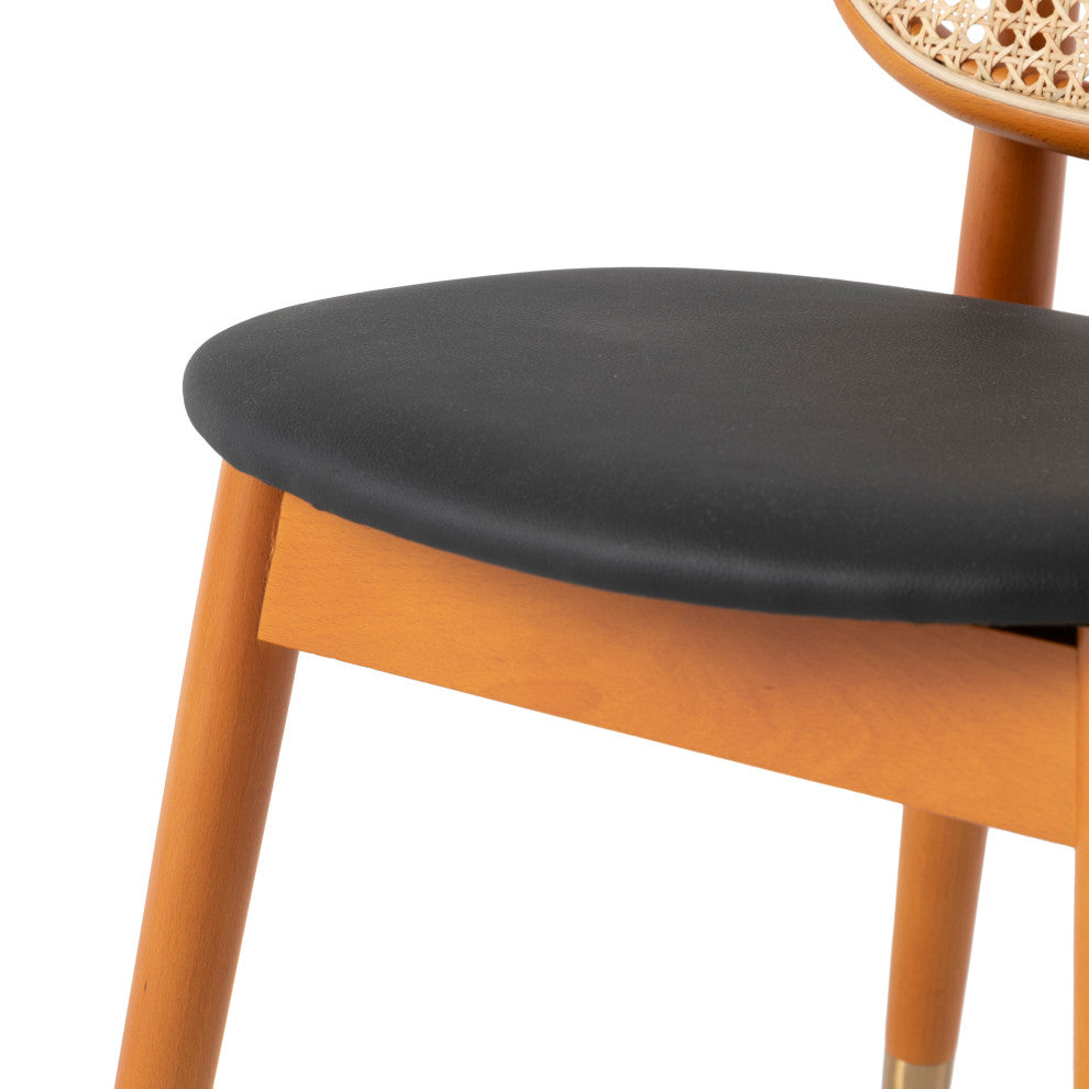 LeisureMod Holbeck Modern Dining Chair with Wood Legs and Wicker Back, Black