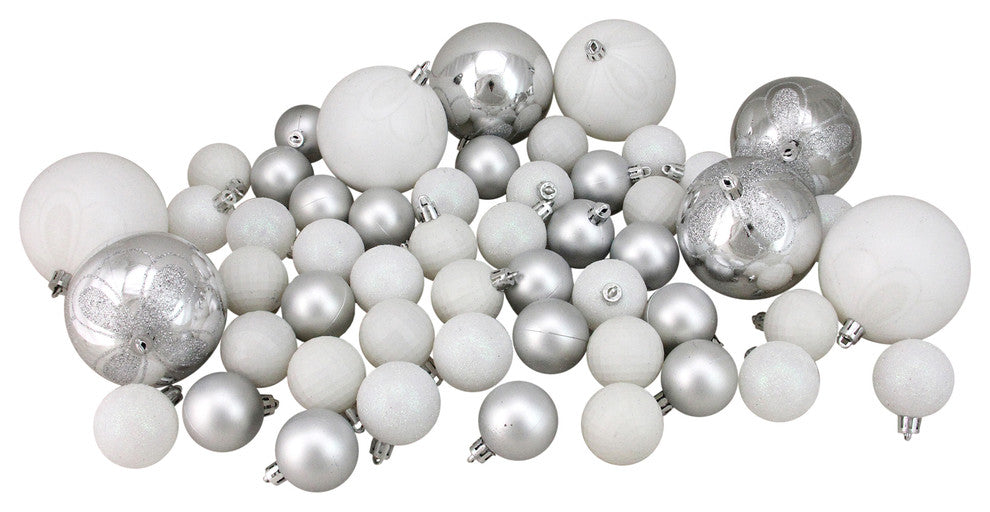 125-Piece Club Pack of Shatterproof Jet Black and Silver Christmas Ornaments, Wh