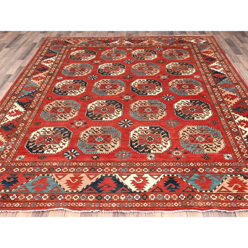 Ajax Red, Hand Knotted, Afghan Special Kazak Pure Wool Rug, 8'2"x9'10"