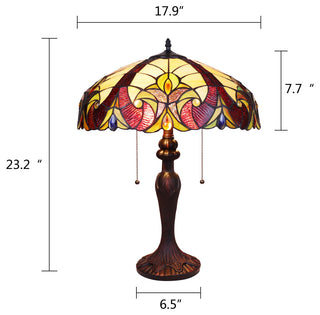 Adia Victorian Tiffany-Style Dark Bronze 2 Light Table Lamp 18" Wide
