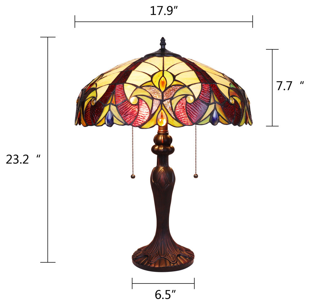 Adia Victorian Tiffany-Style Dark Bronze 2 Light Table Lamp 18" Wide