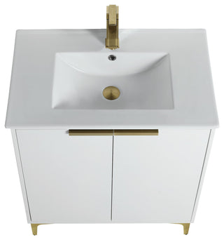Wilmington Bath Vanity, White Matte, 30 Inch, Satin Brass Hardware