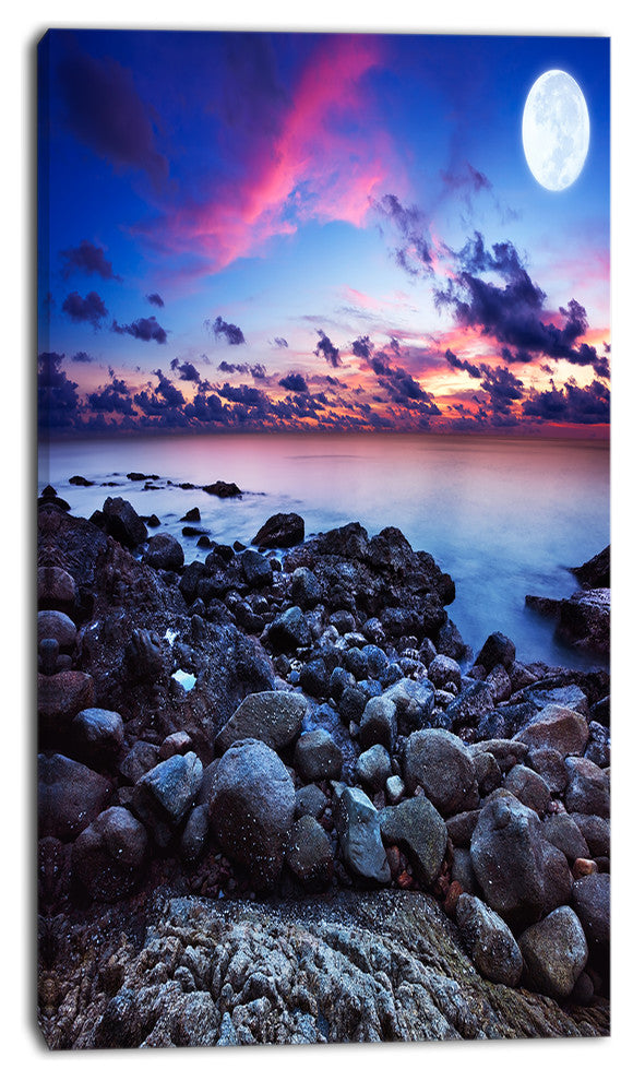 Full Moon Fantasy Seascape, Large Landscape Canvas Art, 16"x32"