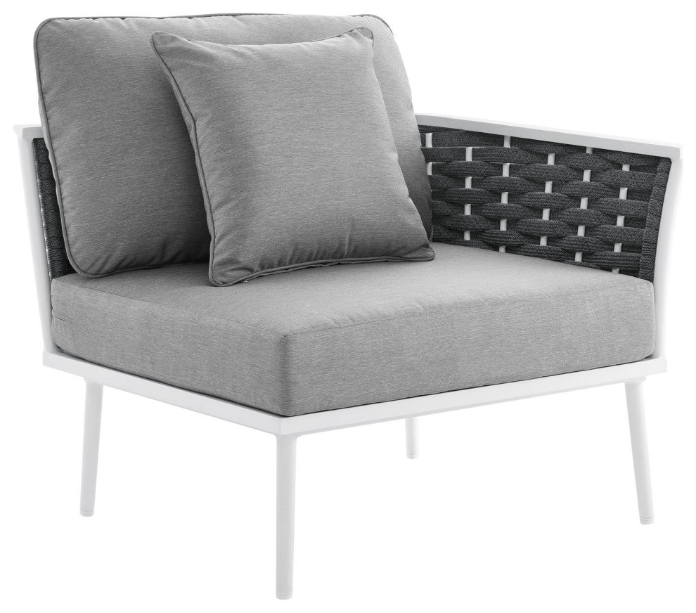 Outdoor Patio Aluminum Outdoor Patio Aluminum Small Sectional Sofa, White Gray