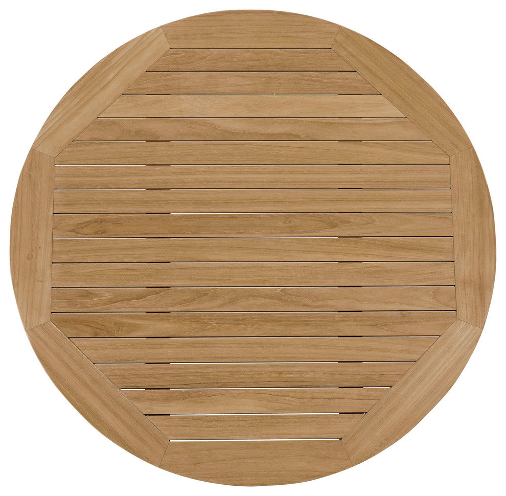 Modern Contemporary Outdoor Patio Teak Round Coffee Table, Natural Wood