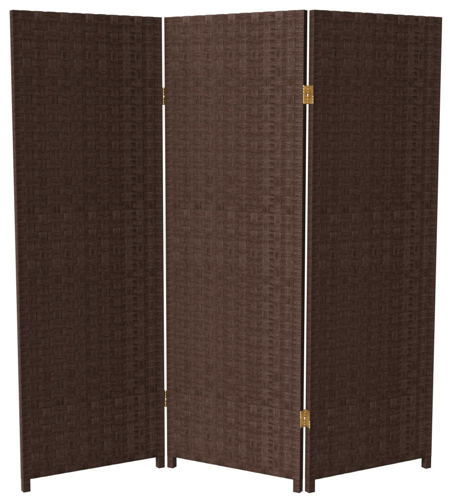 4'' Tall Woven Fiber Room Divider, Dark Mocha, 3 Panel