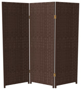 4' Tall Woven Fiber Room Divider, Dark Mocha, 3 Panel