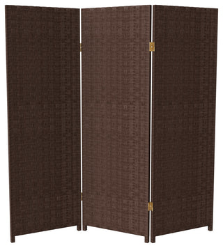 4' Tall Woven Fiber Room Divider, Dark Mocha, 3 Panel