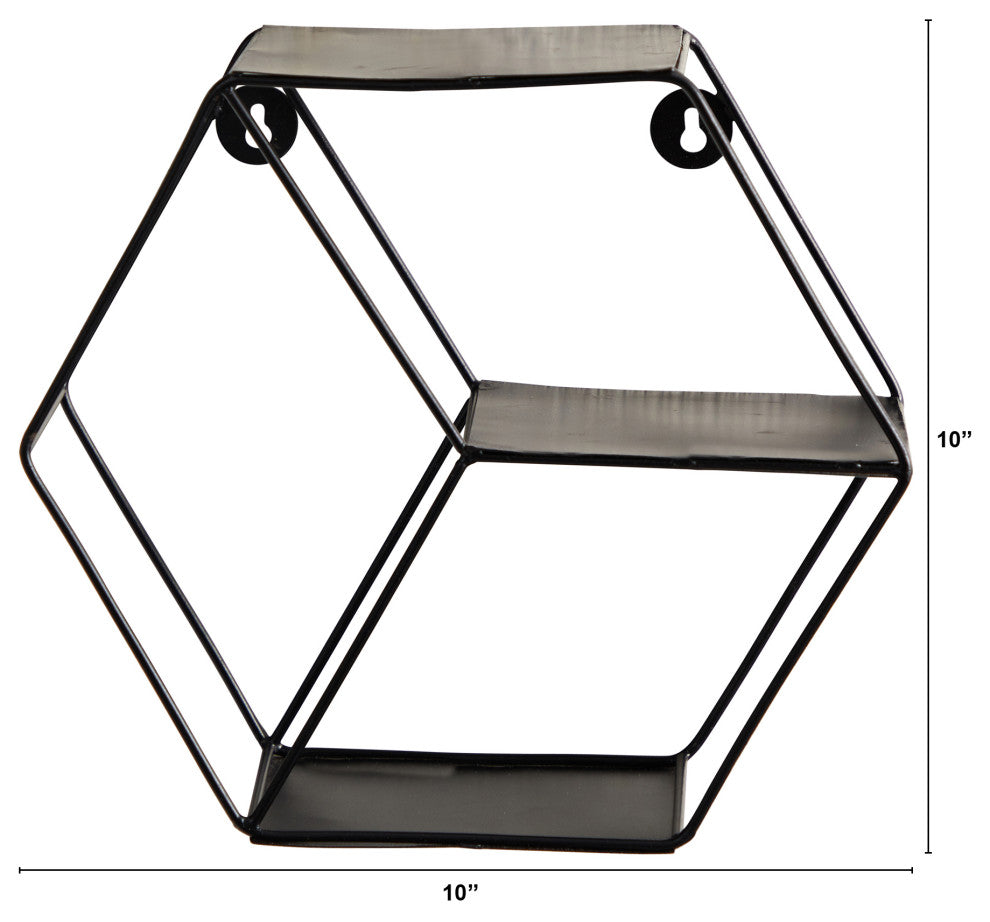 10" Black Matte Hexagon Wall Shelf