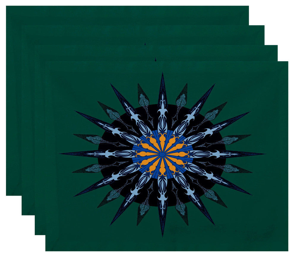 18"x14" Sea Wheel, Geometric Print Placemat, Green, Set of 4