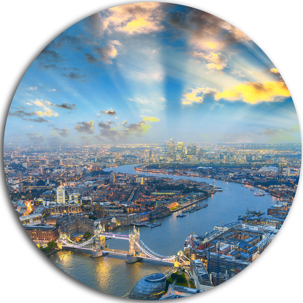 Tower Bridge Area And City Light, Cityscape Disc Metal Wall Art, 11"