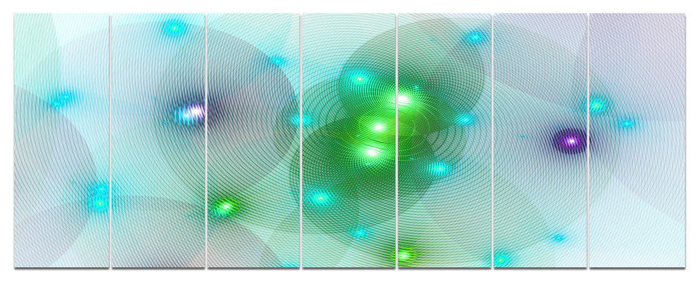 Green Fractal Lights in Fog, Abstract Wall Art Canvas, 83"x32", 7 Panels