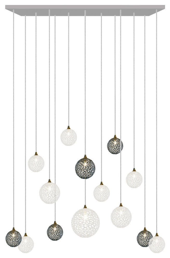Napa 14 Pendants Blown Glass Chandelier, Silver, 60", Clear/Gray Glass
