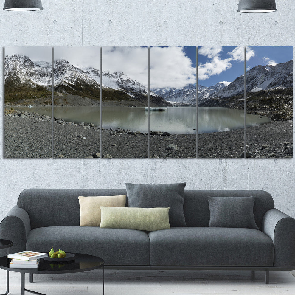 New Zealand Mountains Panorama, Large Landscape Canvas Art, 70"x28", 6 Panels