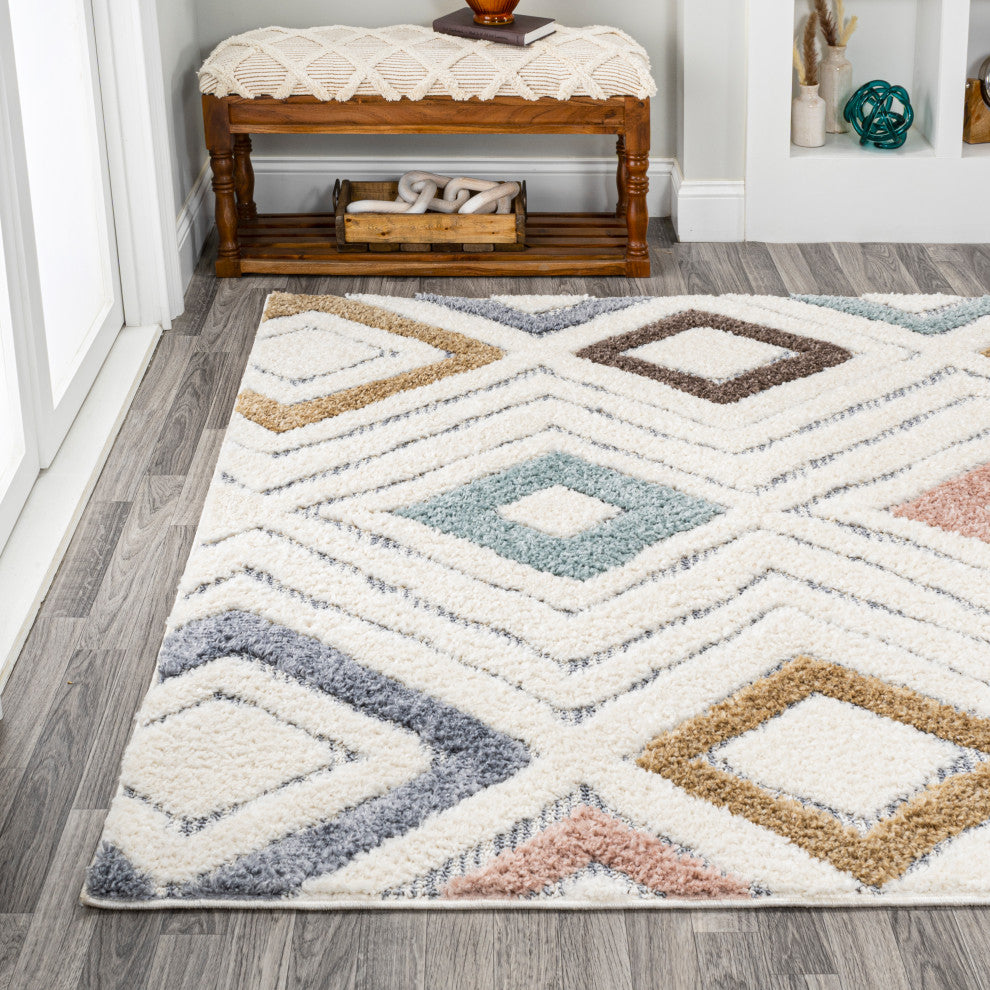 Amira Diamond Tribal High-Low Multi/Cream 4'x6' Area Rug