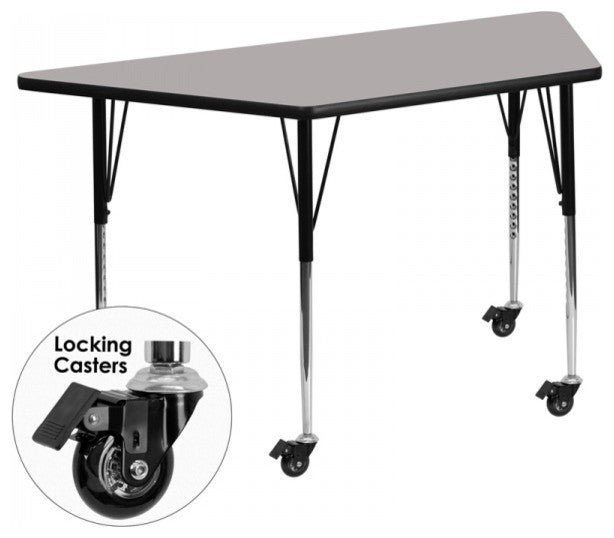 Mobile 25''Wx45''L Trapezoid Gray Hp Laminate Activity Table