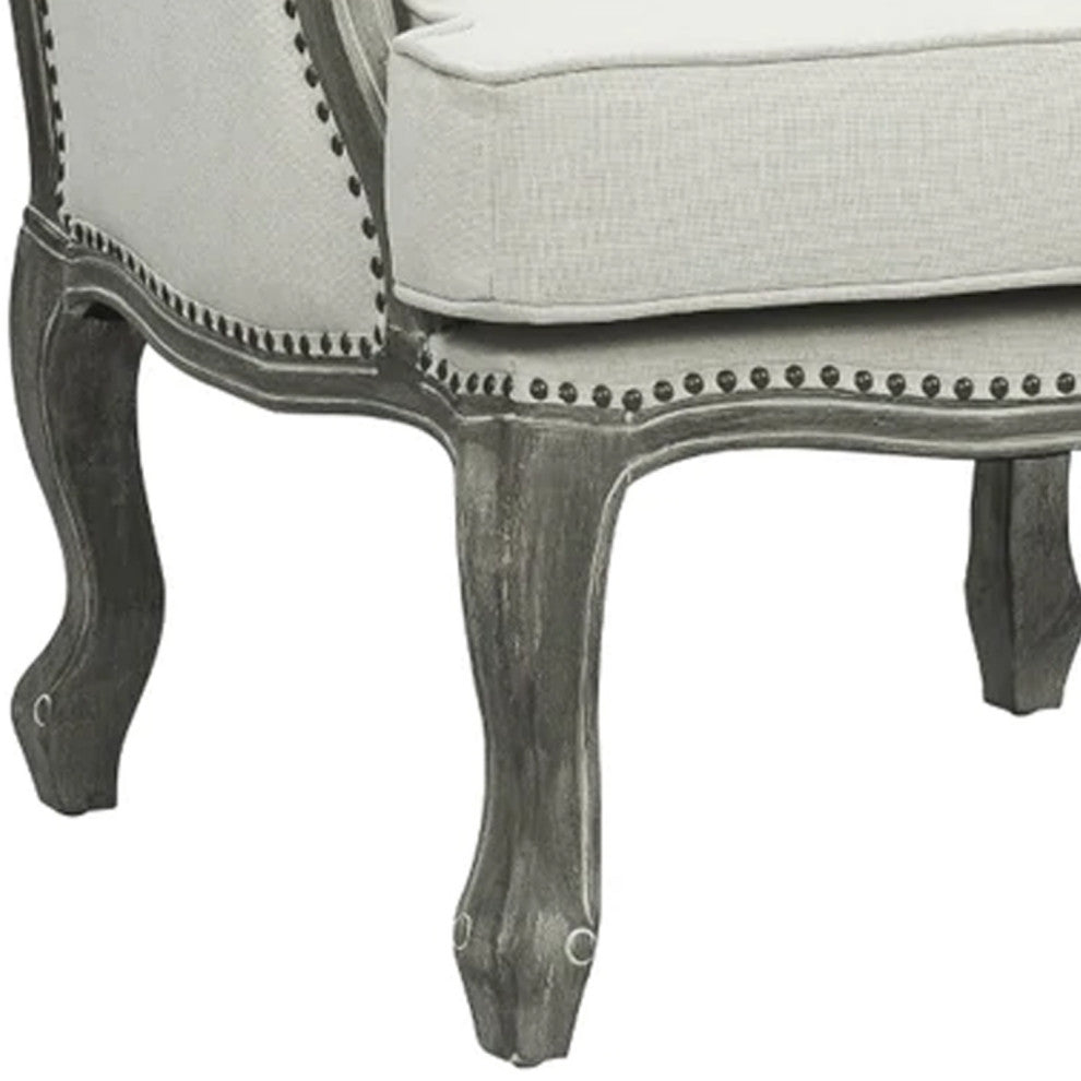 Benzara BM276244 Classic Accent Chair, Nailhead Trim, Box Cushion, Cream/Brown