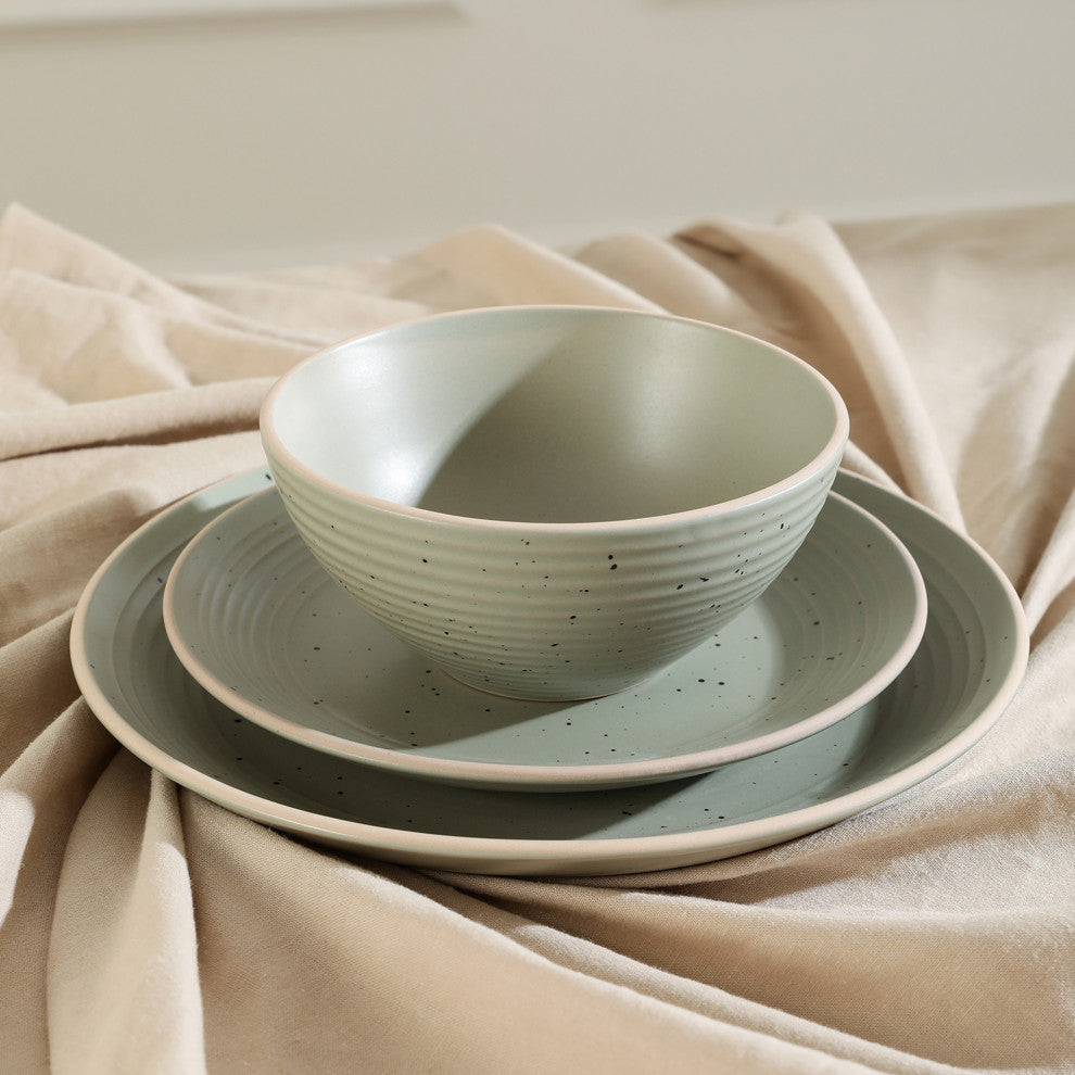 Stone Lain Lauren Stoneware 16 Piece Dinnerware Set, Green