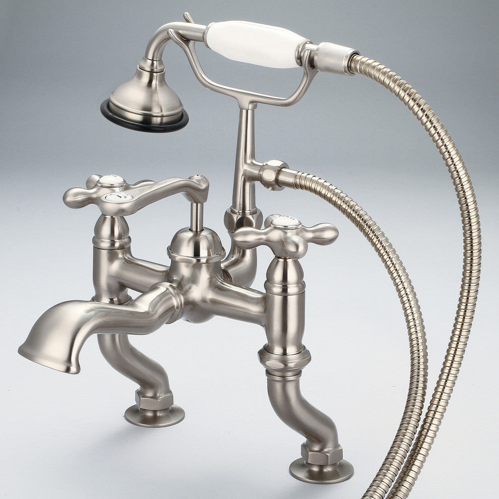 Vintage Classic Deck Mount Tub Faucet With Handshower, Brushed Nickel Finish Wit