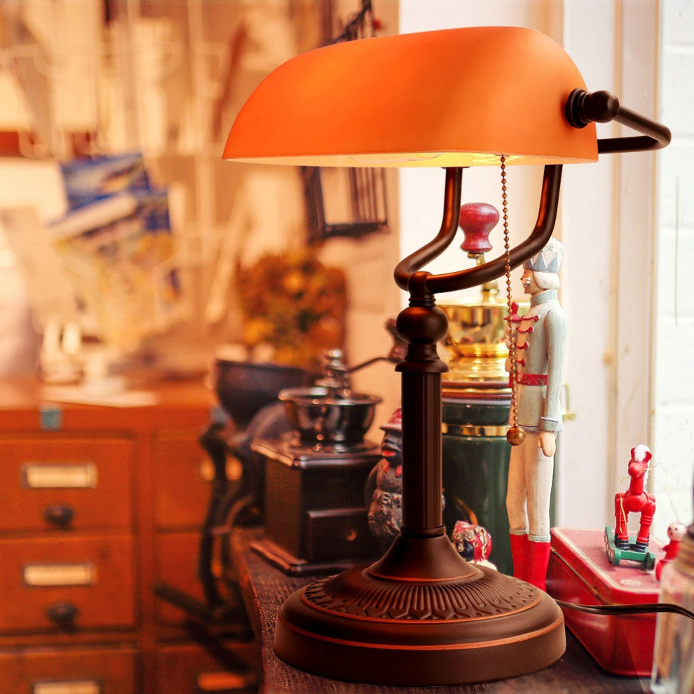 Classical vintage banker reading lamp for bedroom, study room, Orange