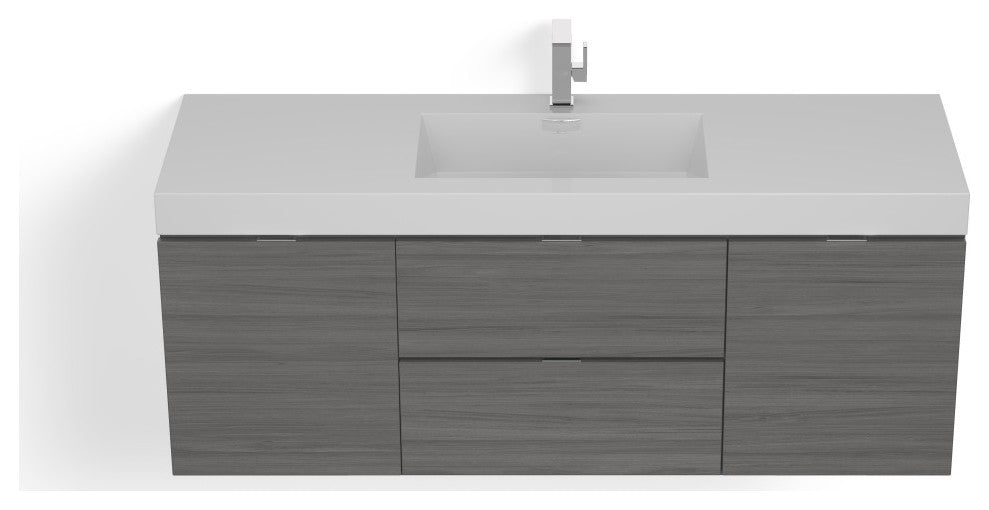 Boutique Bath Vanity, Vulcan Ash Gray, 60", Single Sink, Wall Mount