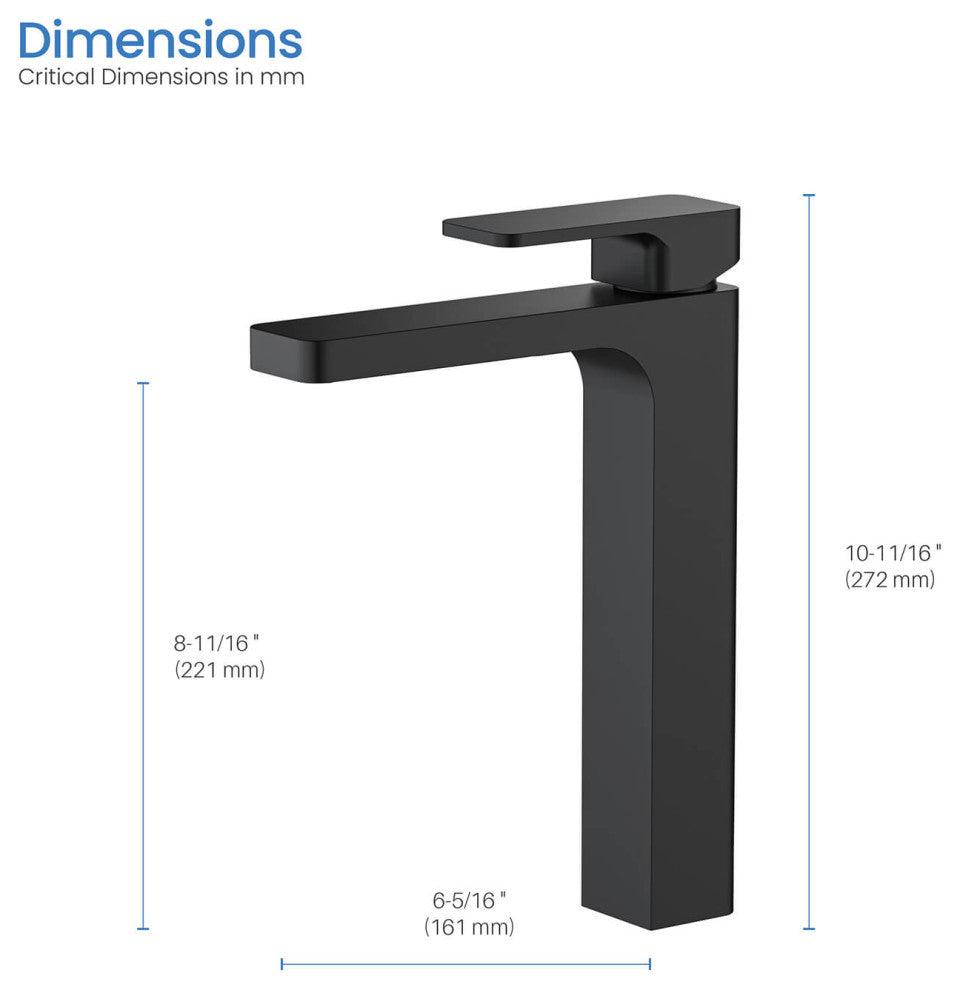 Blaze-T Single Handle Bathroom Vessel Sink Faucet, Matte Black