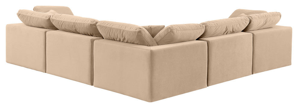 Comfy Upholstered L-Shaped Modular Sectional, Beige, 5-Piece: 2 Armless Chair, 3 Corner Chair, Velvet