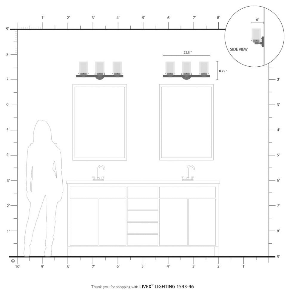 Livex Lighting Manhattan 3 Light Black Chrome, Polished Chrome Vanity Sconce