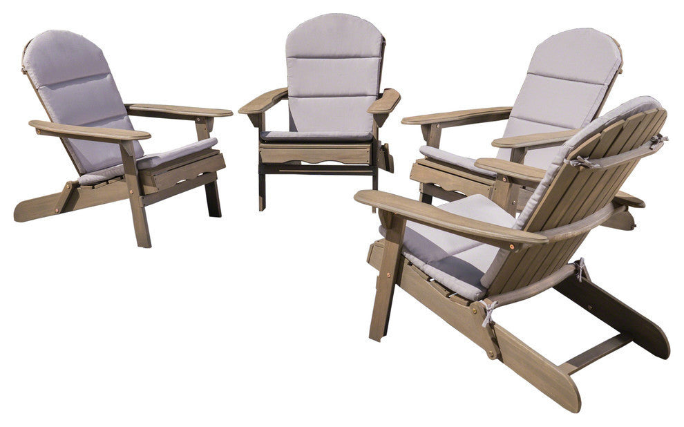 Malibu Outdoor Acacia Folding Adirondack Chairs and Cushion, Set of 4, Gray