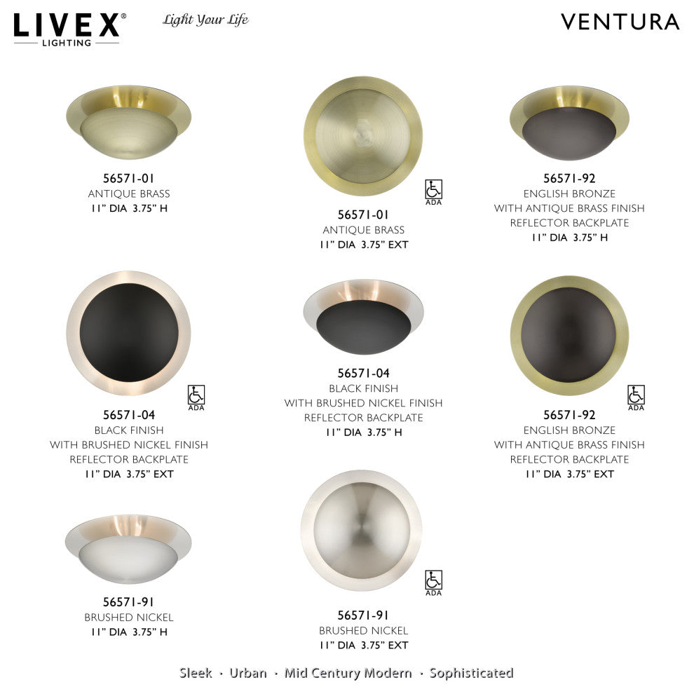 Livex Lighting Ventura 2-Light Brushed Nickel Medium Semi-Flush/Wall Sconce