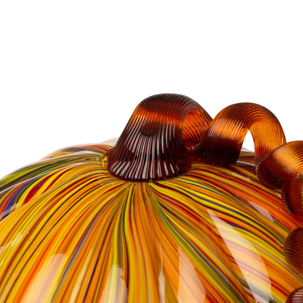 Set of 2 Multi Striped Glass Short Pumpkin