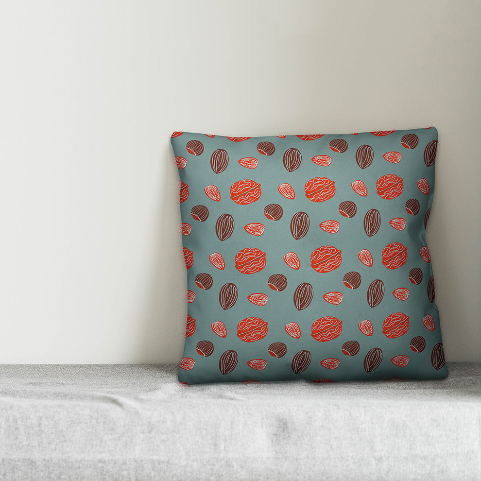 Blue Nut Assortment Outdoor Throw Pillow, 16"x16"