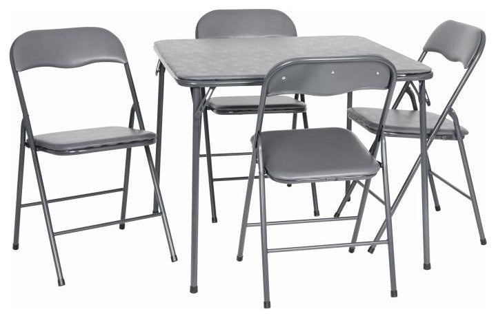 5 Piece Folding Card Table and Chair Set, Gray
