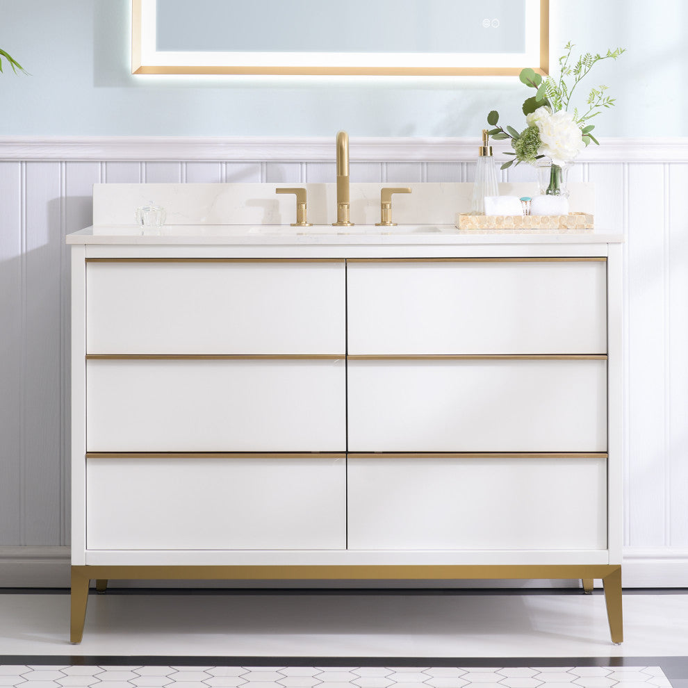 Nolan Freestanding Bathroom Vanity with Quartz Top, White, 48"